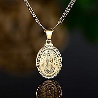 Barzel 18K Gold Plated Flat Marinermarina Chain Necklace With Virgin Mary Guadalupe Charm Pendant 3Mm 24