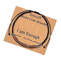 Joycuff Inspirational Gifts For Women I Am Enough Morse Code Bracelets For Women Secret Messages Wood Beads With Cord Jewelry Bi