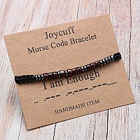 Joycuff Inspirational Gifts For Women I Am Enough Morse Code Bracelets For Women Secret Messages Wood Beads With Cord Jewelry Bi