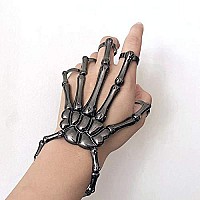 Caiyao Gothic Halloween Skull Skeleton Metal Fingers Hand Bone Bracelet With Adjustable Ring Wristband Handmade Punk Jewelry For