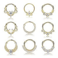 Drperfect 9Pcs 16G Septum Rings Opal Daith Earrings Hoop Nose Rings 316L Stainless Steel Cz Cartilage Helix Tragus Earrings Sept