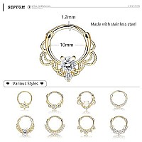 Drperfect 9Pcs 16G Septum Rings Opal Daith Earrings Hoop Nose Rings 316L Stainless Steel Cz Cartilage Helix Tragus Earrings Sept