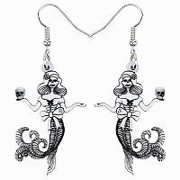 Duowei Halloween Mermaid Skull Cat Earrings Acrylic Weird Dangle Jewelry For Women Gift White