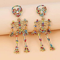 Halloween Skeleton Earrings For Women Bling Rhinestone Crystal Skull Earrings Spooky Skull Skeleton Dangle Earring Halloween The