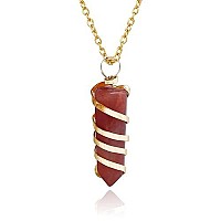 Red Carnelian Pendant Necklace For Women Wrapped Healing Crystal Necklace Natural Stones Charm Necklace For Girls