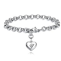 Tony Sandy Initial Charm Bracelets For Girls Jewelry Stainless Steel Silver Heart Bracelet Teenage Teen Girl Gifts Idea Person