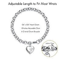 Tony Sandy Initial Charm Bracelets For Girls Jewelry Stainless Steel Silver Heart Bracelet Teenage Teen Girl Gifts Idea Person