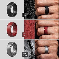 Thunderfit Silicone Rings For Men Breatheable Airgrooves Step Edge 10Mm Wide 25Mm Thick Dark Silver A Black Dark Red H