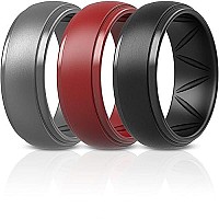 Thunderfit Silicone Rings For Men Breatheable Airgrooves Step Edge 10Mm Wide 25Mm Thick Dark Silver A Black Dark Red H