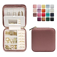 Blutete Travel Jewelry Box Organizer Velvet Travel Case With Mirror Ring Earrings Necklaces Storage Organizer Box Dusty Pink