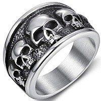 Jude Jewelers Retro Vintage Stainless Steel Gothic Death Skull Skeleton Cocktail Party Biker Statement Halloween Ring Silver 8