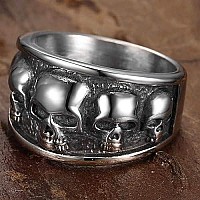 Jude Jewelers Retro Vintage Stainless Steel Gothic Death Skull Skeleton Cocktail Party Biker Statement Halloween Ring Silver 8