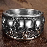 Jude Jewelers Retro Vintage Stainless Steel Gothic Death Skull Skeleton Cocktail Party Biker Statement Halloween Ring Silver 8