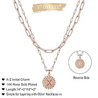 Yoosteel Layering Initial Necklaces For Women 14K Rose Gold Plated Dainty Layering Paperclip Link Chain Necklace Personalized X