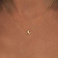 Tasiso Dainty Moon Pendant Necklace For Women 14K Gold Crescent Moon Long Necklace Delicate Bohemian Charm Necklace Minimalist J