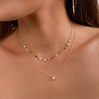 Tasiso Dainty Moon Pendant Necklace For Women 14K Gold Crescent Moon Long Necklace Delicate Bohemian Charm Necklace Minimalist J