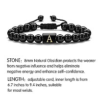 Storup Mens Bracelets Tiger Eye 8Mm Natural Stone Mens Initial Obsdian Bracelet Tiger Eye Lava Rock Initial Bead Bracelets Birt