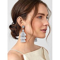 Silver Layered Tassel Earrings For Women Dangle Drop Statement Boho Light Grey Fringe Earrings Metallic Sparkly Druzy Wedding Ch