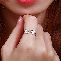 Inenimartj Initial Rings For Women Girls Stackable Butterfly Initial Letter Rings Adjustable Crystal Inlaid Q Capital Alphabet R