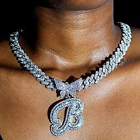 Jnctcoe Cuban Link Chain For Women Cursive Silver Initial 14Mm Diamond Prong Cuban Chain Hip Hop Iced Out Chain Necklace Butterf