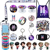 Etel Like Bts Gifts Set Including Drawstring Bag Backpack Necklace Earrings Rings Bracelets Face Masks Button Pins Lany