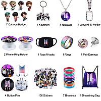 Etel Like Bts Gifts Set Including Drawstring Bag Backpack Necklace Earrings Rings Bracelets Face Masks Button Pins Lany