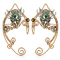 Yolmina Elf Ear Cuffs Handmade Copper Metal Deer Elven Fairy Earrings Cuff Wrap Clipon For Women Fantasy Ren Fairy Halloween