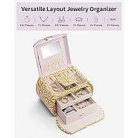 Vlando Princess Style Jewelry Box For Girls Jewelry Organizer With Handle Jewelry Holder Organizer For Earrings Necklace Rings C