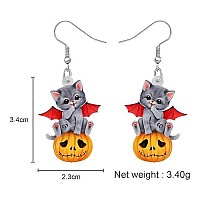 Duowei Halloween Black Mermaid Bones Skull Cat Earrings Acrylic Weird Cats Dangle Drop Jewelry For Women Gifts Devil Cat