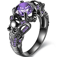 Gothic Jewelry Skull Rings Halloween Punk Engagement Black Rings For Women Vampire Accessories Christmas Gifts Purple Round 6