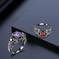 Gothic Jewelry Skull Rings Halloween Punk Engagement Black Rings For Women Vampire Accessories Christmas Gifts Purple Round 6