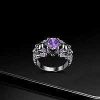 Gothic Jewelry Skull Rings Halloween Punk Engagement Black Rings For Women Vampire Accessories Christmas Gifts Purple Round 6