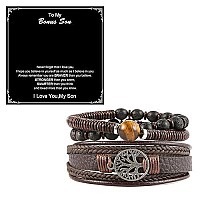 Hzman To My Son Genuine Leather Tree Of Life Bracelets For Men Father Natural Stone Tiger Eye Lava Rock Beads Bracelet Fathers