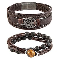 Hzman To My Son Genuine Leather Tree Of Life Bracelets For Men Father Natural Stone Tiger Eye Lava Rock Beads Bracelet Fathers