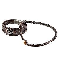 Hzman To My Son Genuine Leather Tree Of Life Bracelets For Men Father Natural Stone Tiger Eye Lava Rock Beads Bracelet Fathers