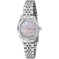 Armitron Womens 752475Pmsv Genuine Crystal Accented Silvertone Pink Motherofpearl Dress Watch