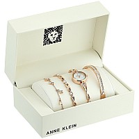 Anne Klein Womens Premium Crystal Accented Rose Goldtone Watch And Bracelet Set