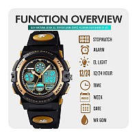 Cofuo Kids Waterproof Watch Boys Girls With Alarm Digital Sports Watch For Kids Birthday Gifts Age 516 Children Outdoor Gold E