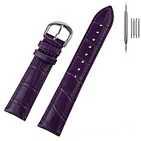 Eache 16Mm Leather Watch Band For Women Men Alligator Crocodie Grain Pattern Calfskin Replacement Watch Strap Purple