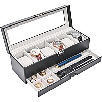 Procase Watch Box Organizer For Men 6 Slot Watch Display Case With Drawer Mens Watch Box Watch Case Holder 6 Watch Box Double