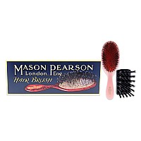 Extra Small Pure Bristle Brush B2 Pink By Mason Pearson For Unisex 2 Pc Hair Brush And Cleaning Brush