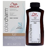 Color Charm Permanent Liquid Toner T27 Medium Beige Blonde By Wella For Women 14 Oz Toner