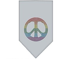 Rainbow Peace Sign Rhinestone Bandana Grey Small