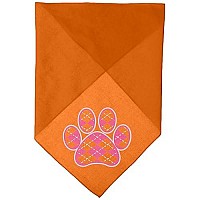 Argyle Paw Pink Screen Print Bandana Orange Large