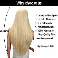 Kalyss 28 Inch Womens Long Straight Premium Synthetic Blonde Full Hair Wig With Hair Bangs