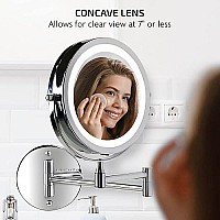 Ovente 7 Lighted Wall Mount Makeup Mirror 1X 10X Magnifier Adjustable Double Sided Round Led Extend Retractable Folding