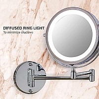 Ovente 7 Lighted Wall Mount Makeup Mirror 1X 10X Magnifier Adjustable Double Sided Round Led Extend Retractable Folding