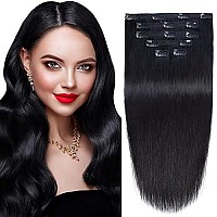 14Remy Human Hair Clip In Extensions For Women Thick To Ends Off Black1B 6Pieces 70Grams245Oz