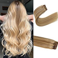 15Inch Clip In Natural Hair Extensions Strawberry Blonde With Highlights Remy 100 Real Hair Extensions Clip In Blayage Silky St