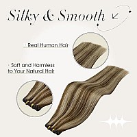 Full Shine Genius Weft Hair Extensions Hand Tied Weft Hair Extensions Color Medium Brown Highlight Honey Blonde Hair Weft Straig